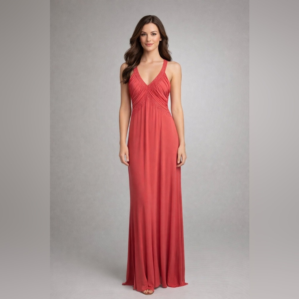 JS Boutique Coral Beaded Maxi Dress | Bridesmaid Formal Gown | Size 4